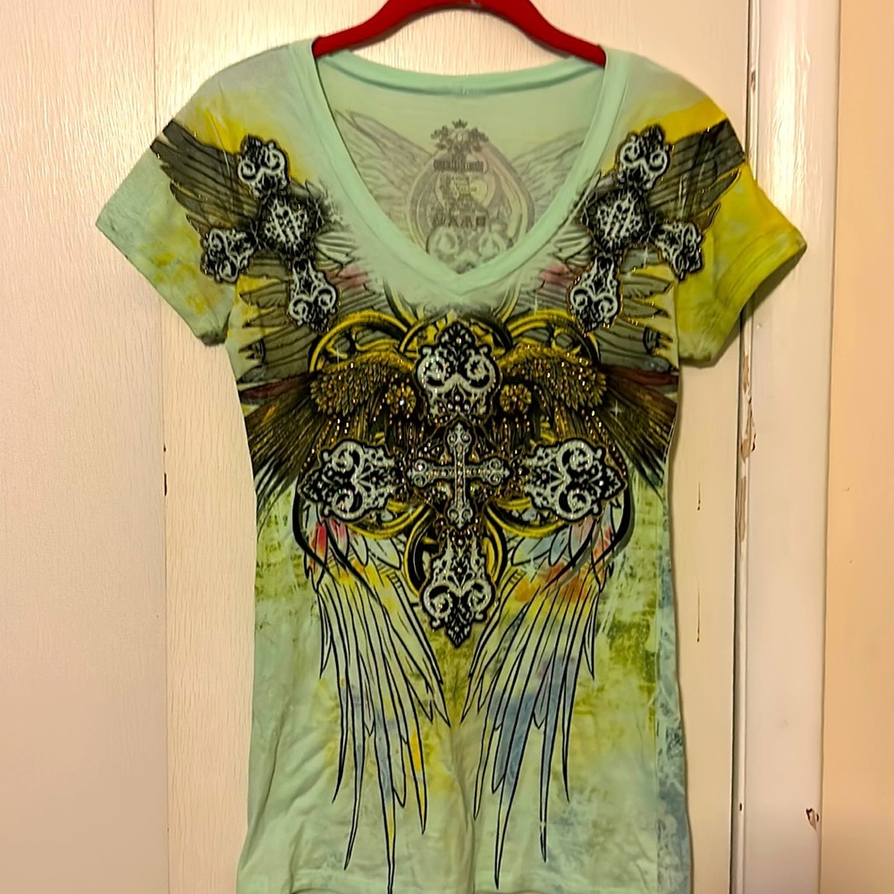 Cowgirl & Diamonds Front& Back Rhinestones Cross& Wings Design Size Small